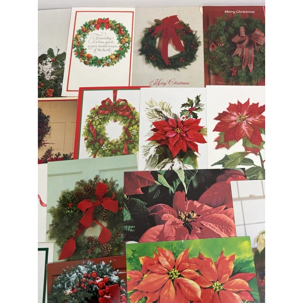 Vintage Christmas Cards Fronts ONLY Greenery Trees Wreaths Scrapbook Crafts 50+